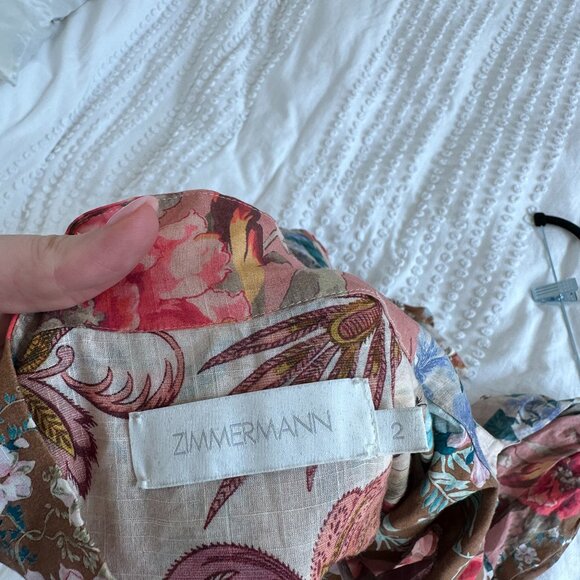 Zimmermann Cassia Blouson A-line Mini Dress Belted Floral Patchwork Size 2 - Picture 3 of 13